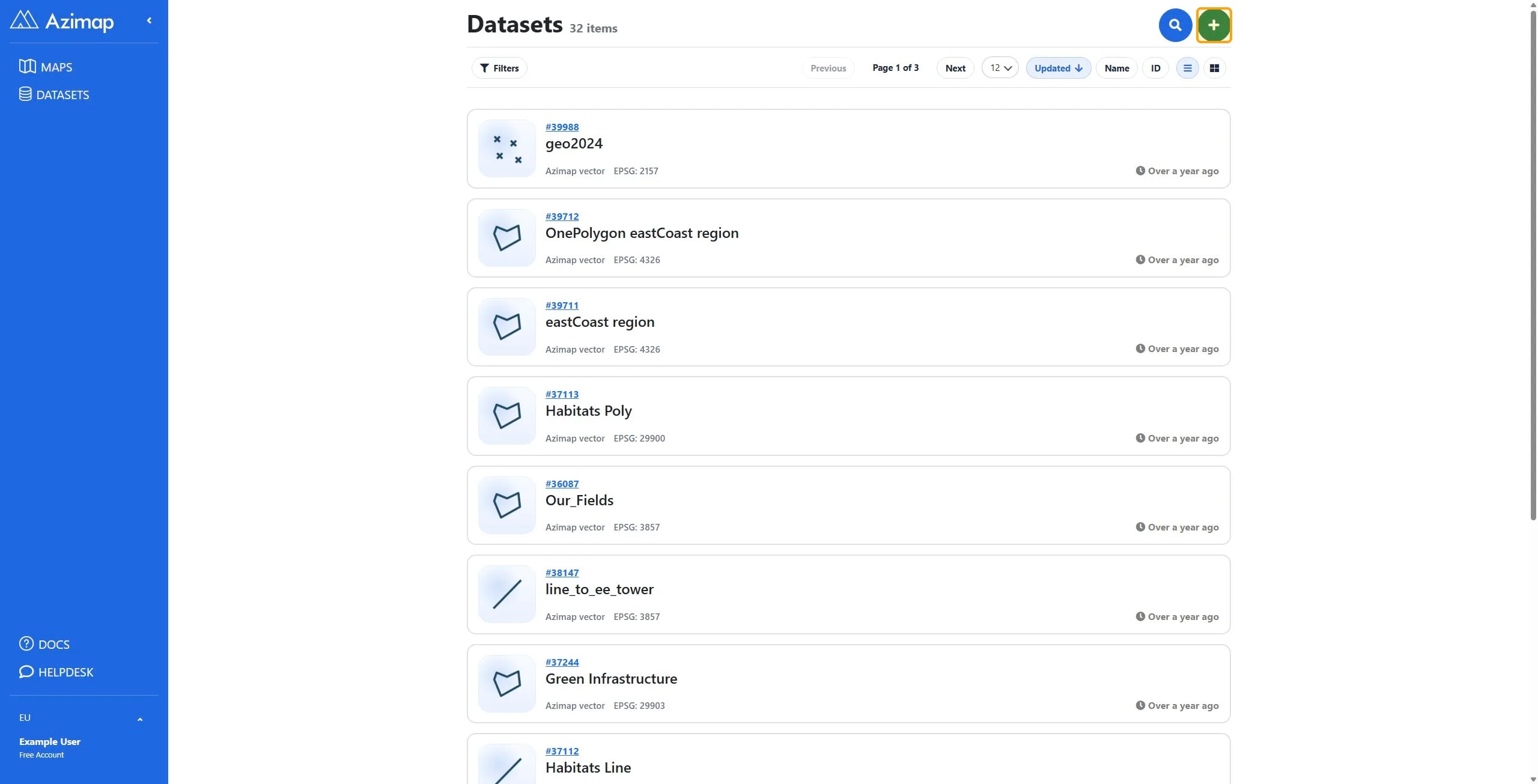 Create dataset button