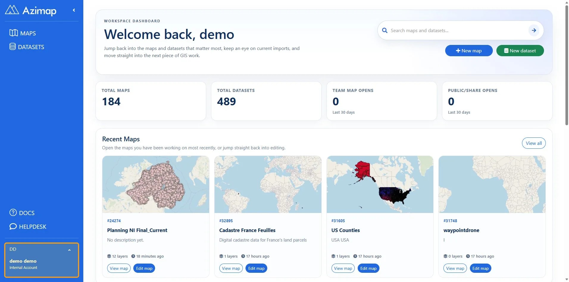 Account on Dashboard | Azimap
