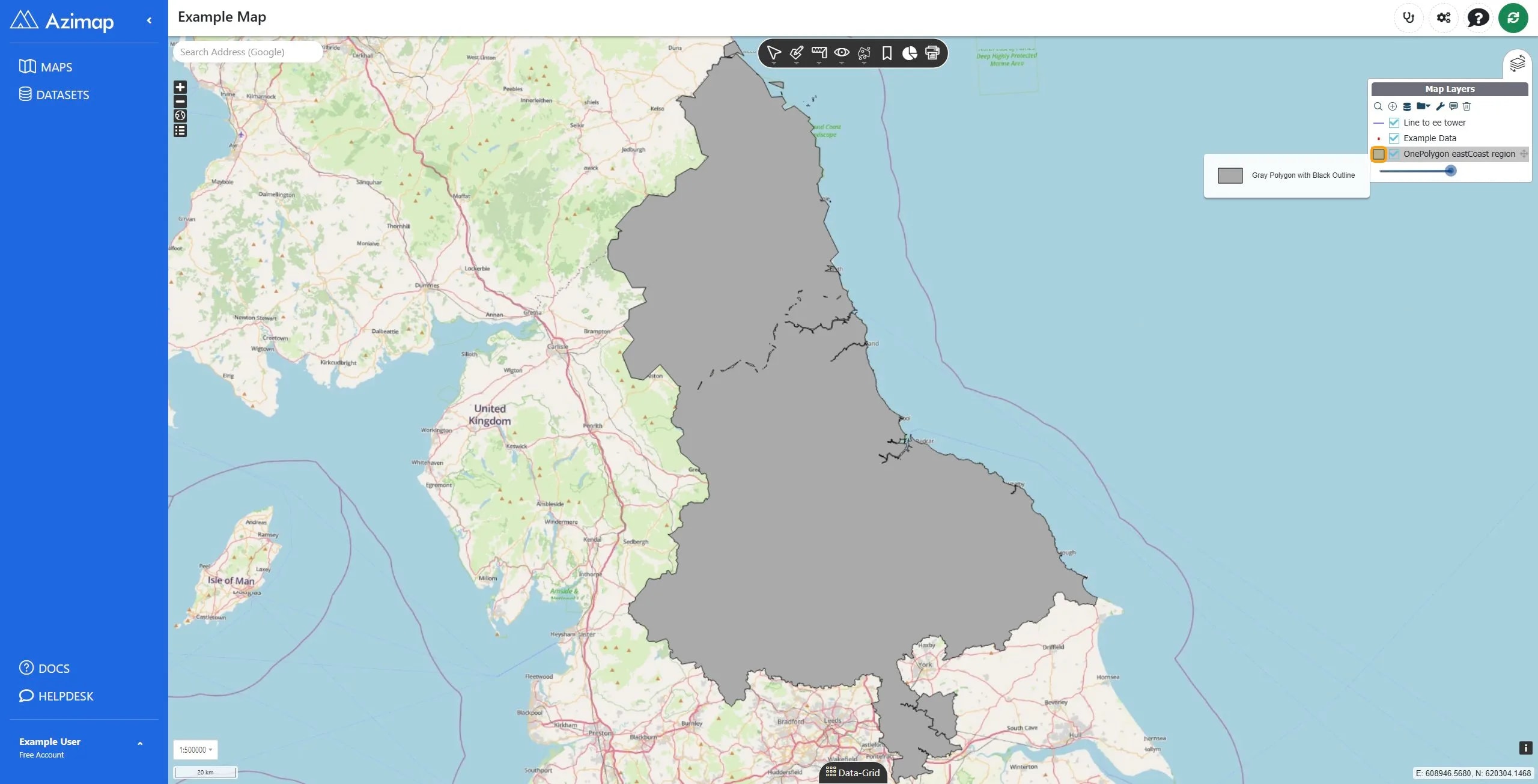 OnePolygon eastCoast region on Example Map | Azimap