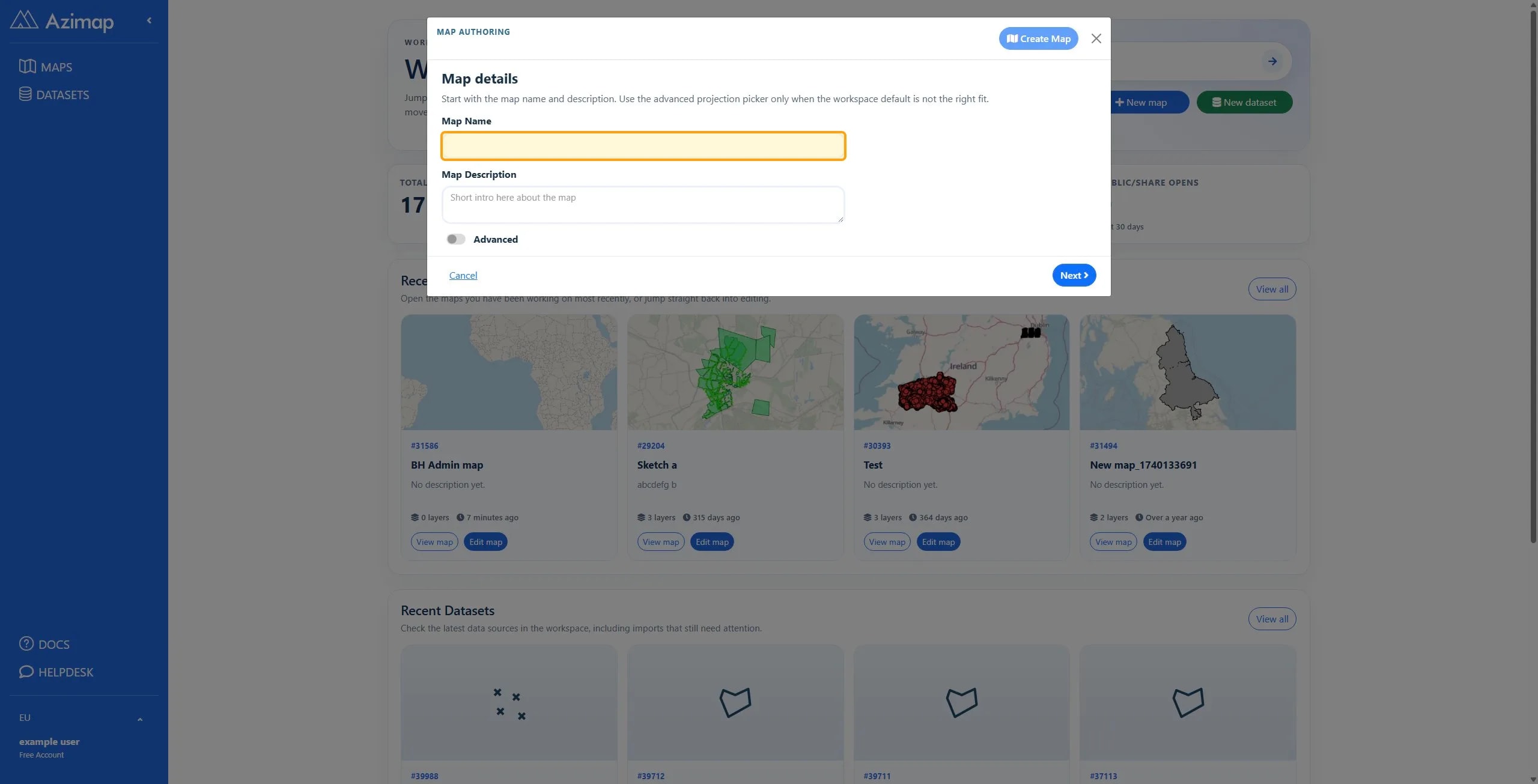 the highlighted field on Dashboard | Azimap