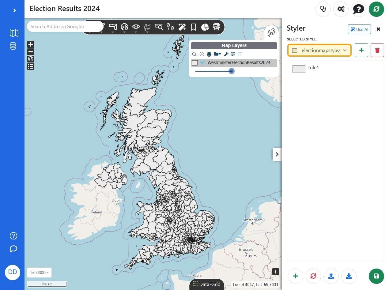 Click the 'Select a style' dropdown to choose a style for the map.