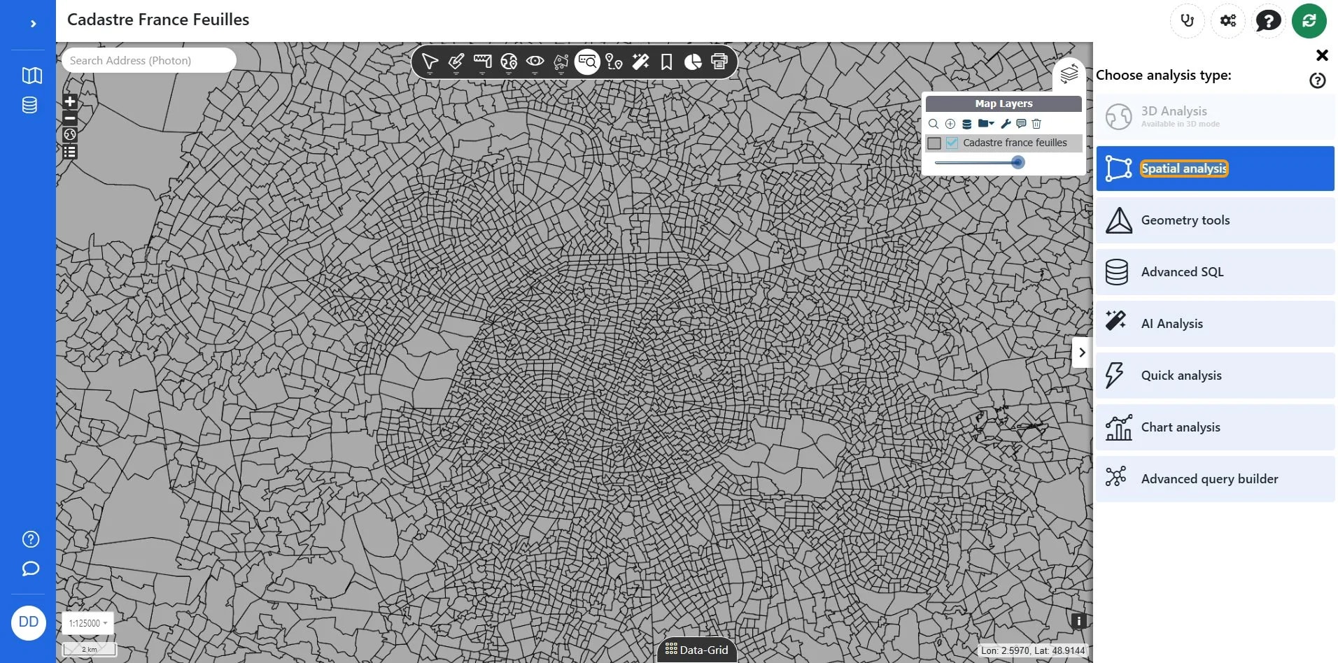 Spatial analysis on Cadastre France Feuilles | Azimap