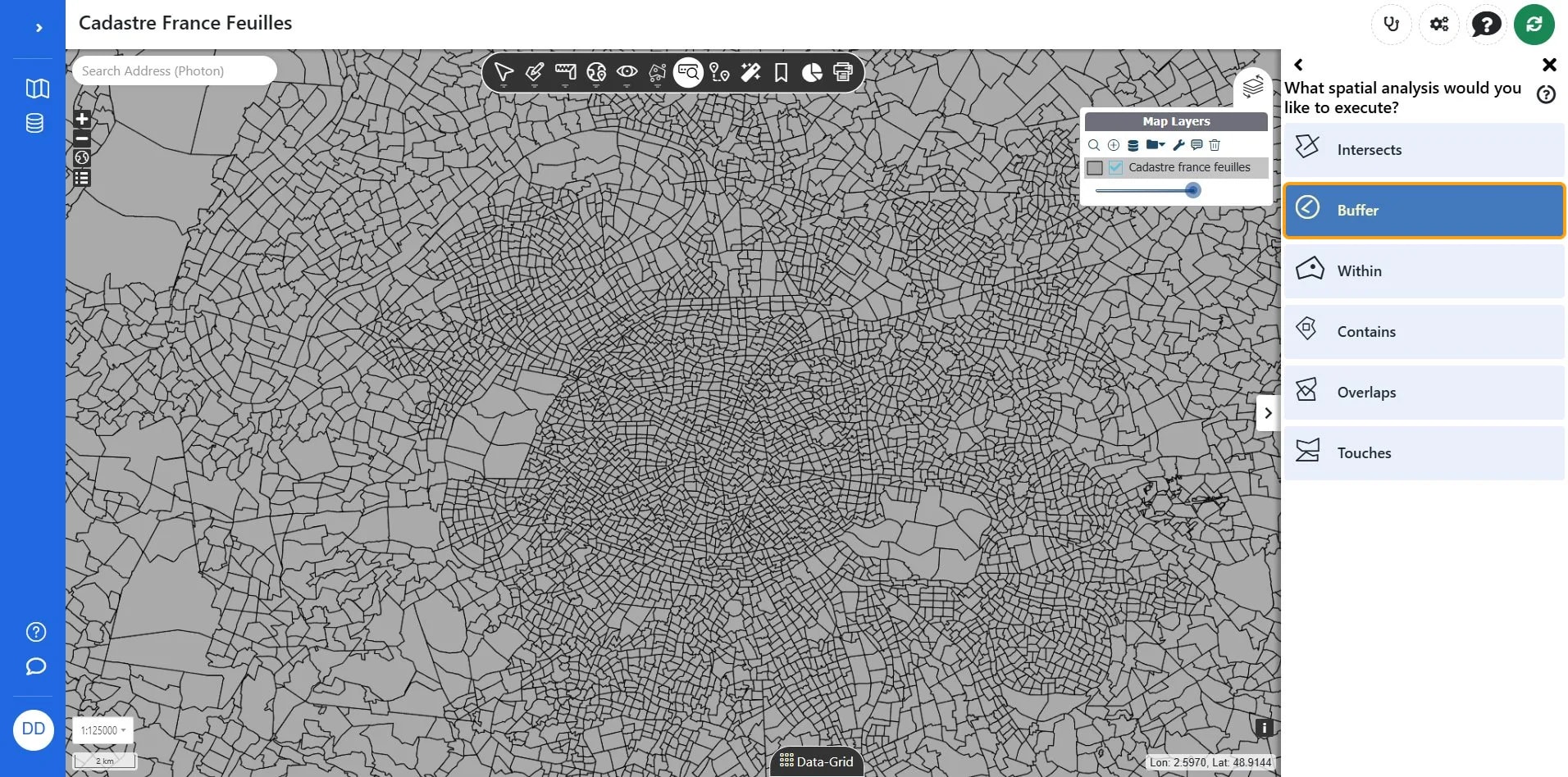Buffer_101 on Cadastre France Feuilles | Azimap