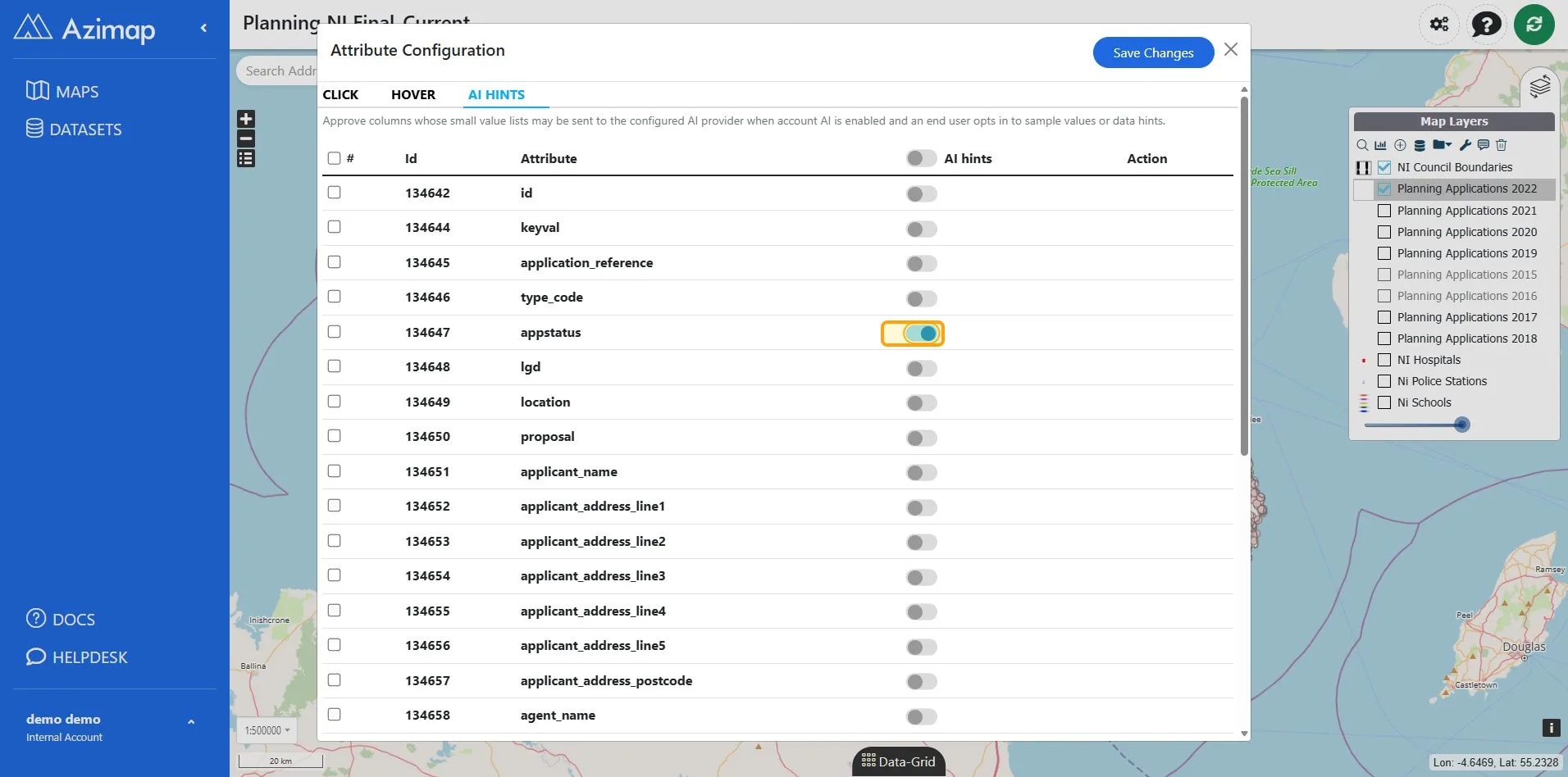 the highlighted button on Planning NI Final_Current | Azimap