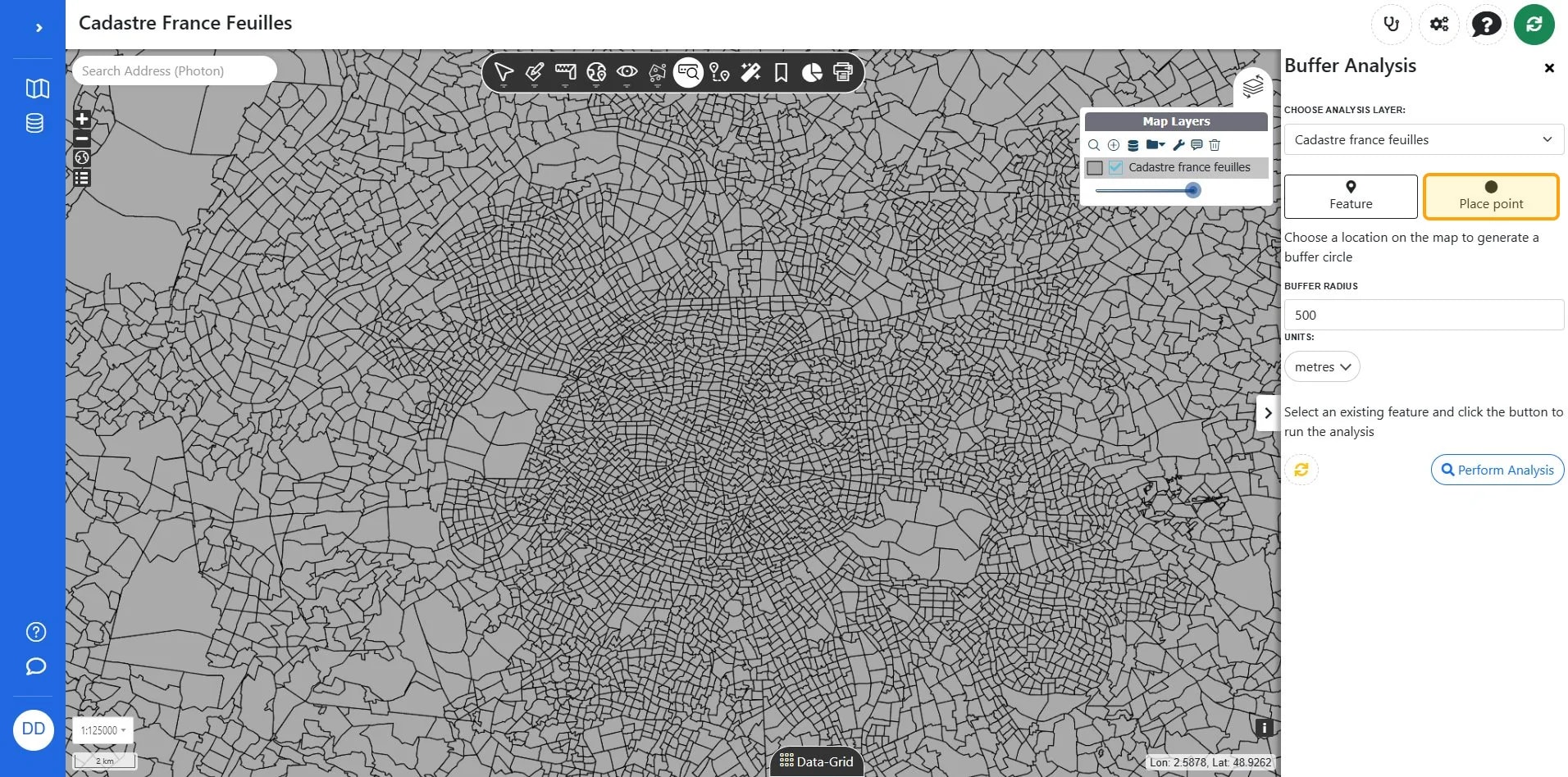 Place point on Cadastre France Feuilles | Azimap