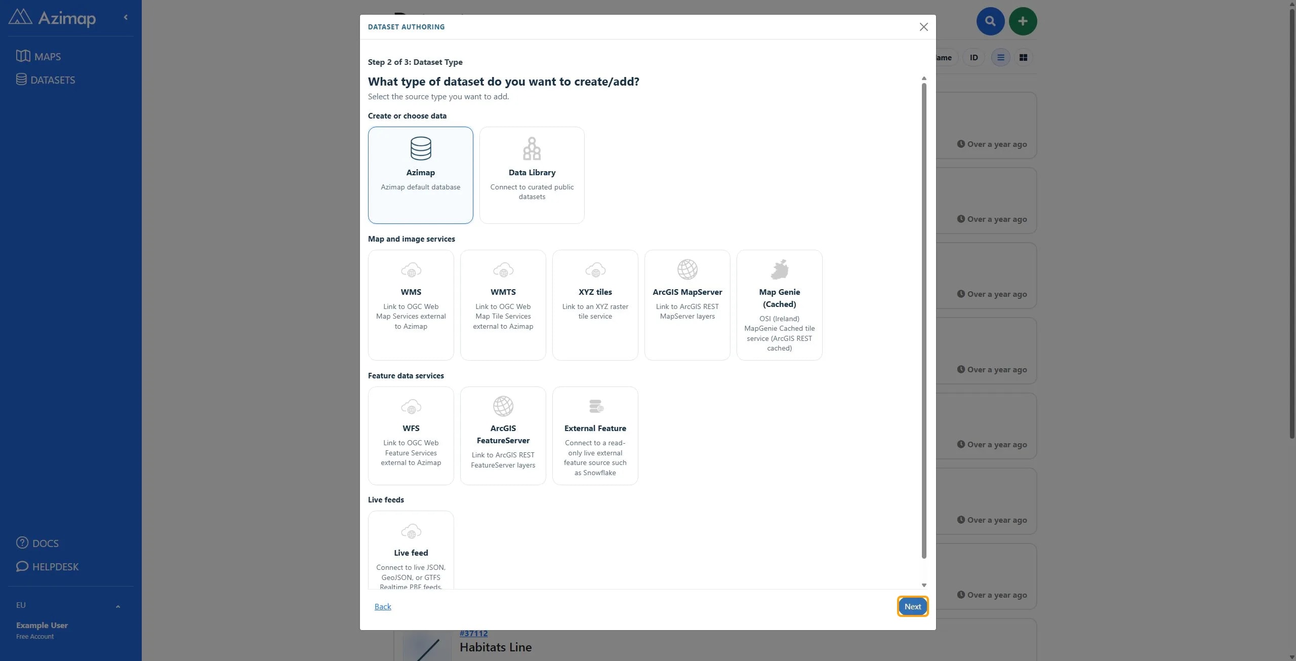 the highlighted field on Datasets | Azimap