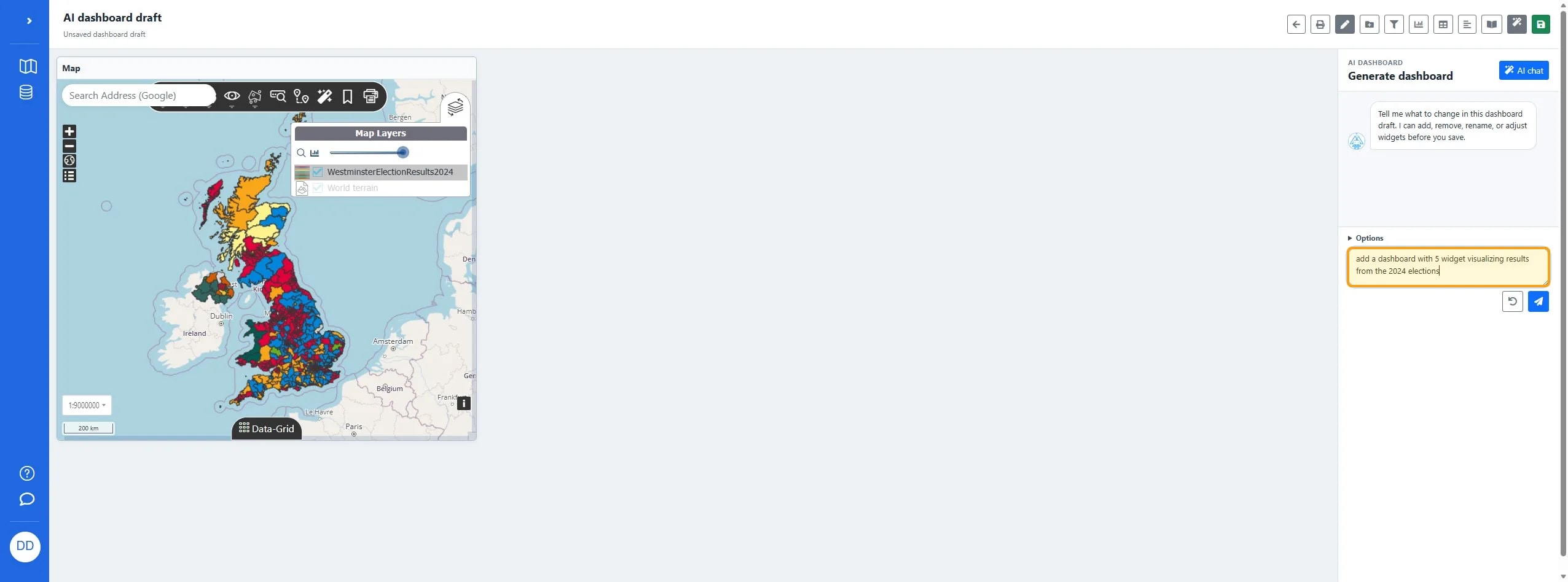Click the 'Ask for a dashboard edit' field to input your request.