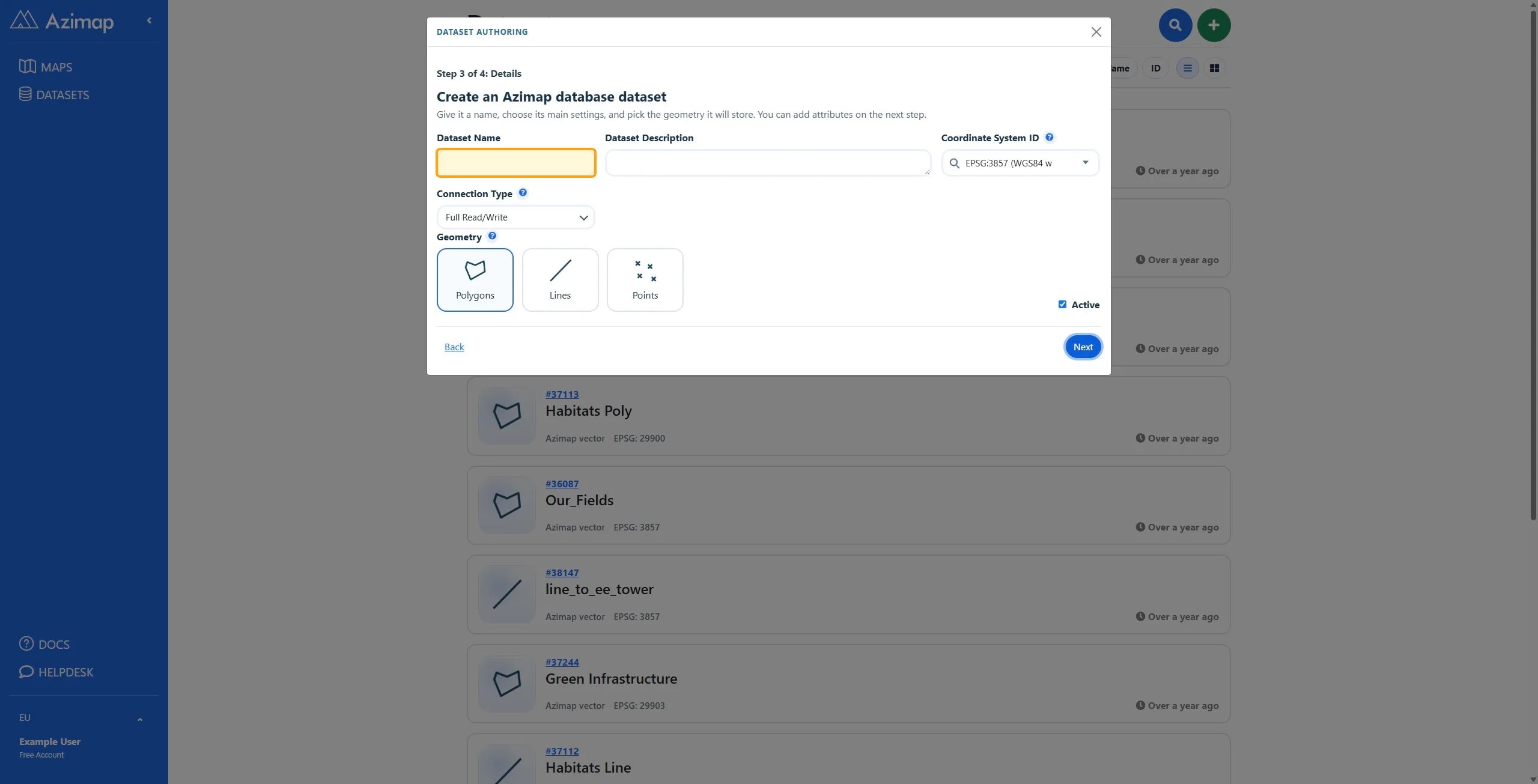 the highlighted field on Datasets | Azimap