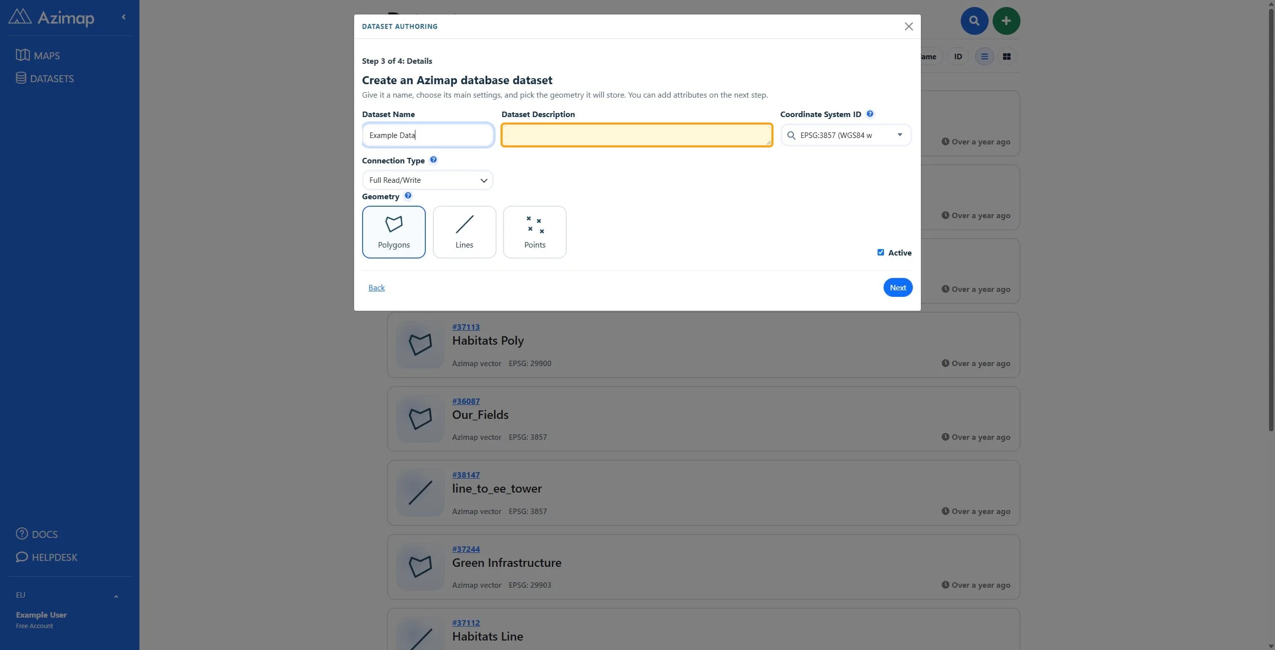 the highlighted field on Datasets | Azimap