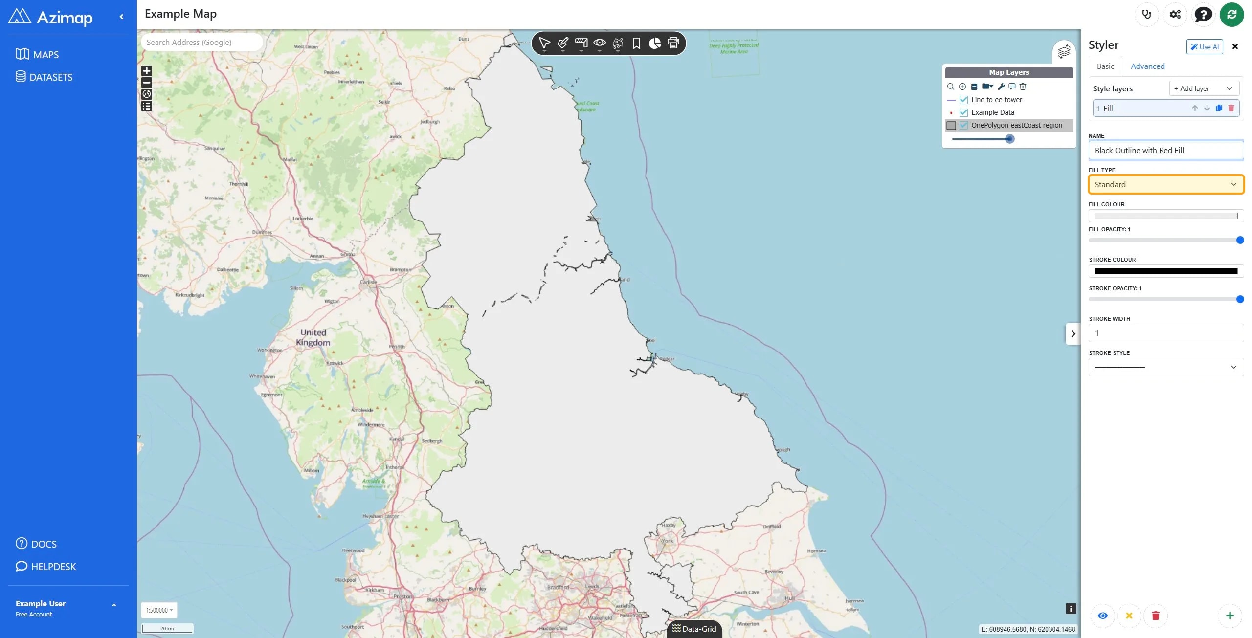 Dropdown menu for selecting fill type in the map styler.
