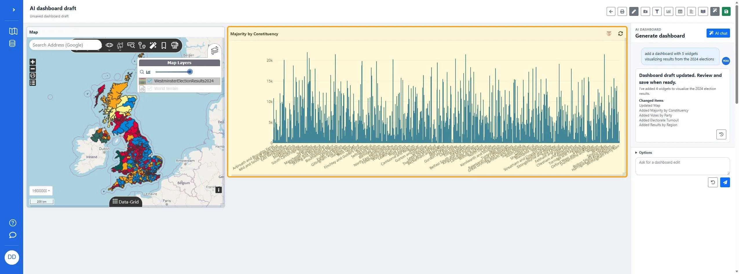 Click the 'Edit Majority by Constituency' button to modify the chart.