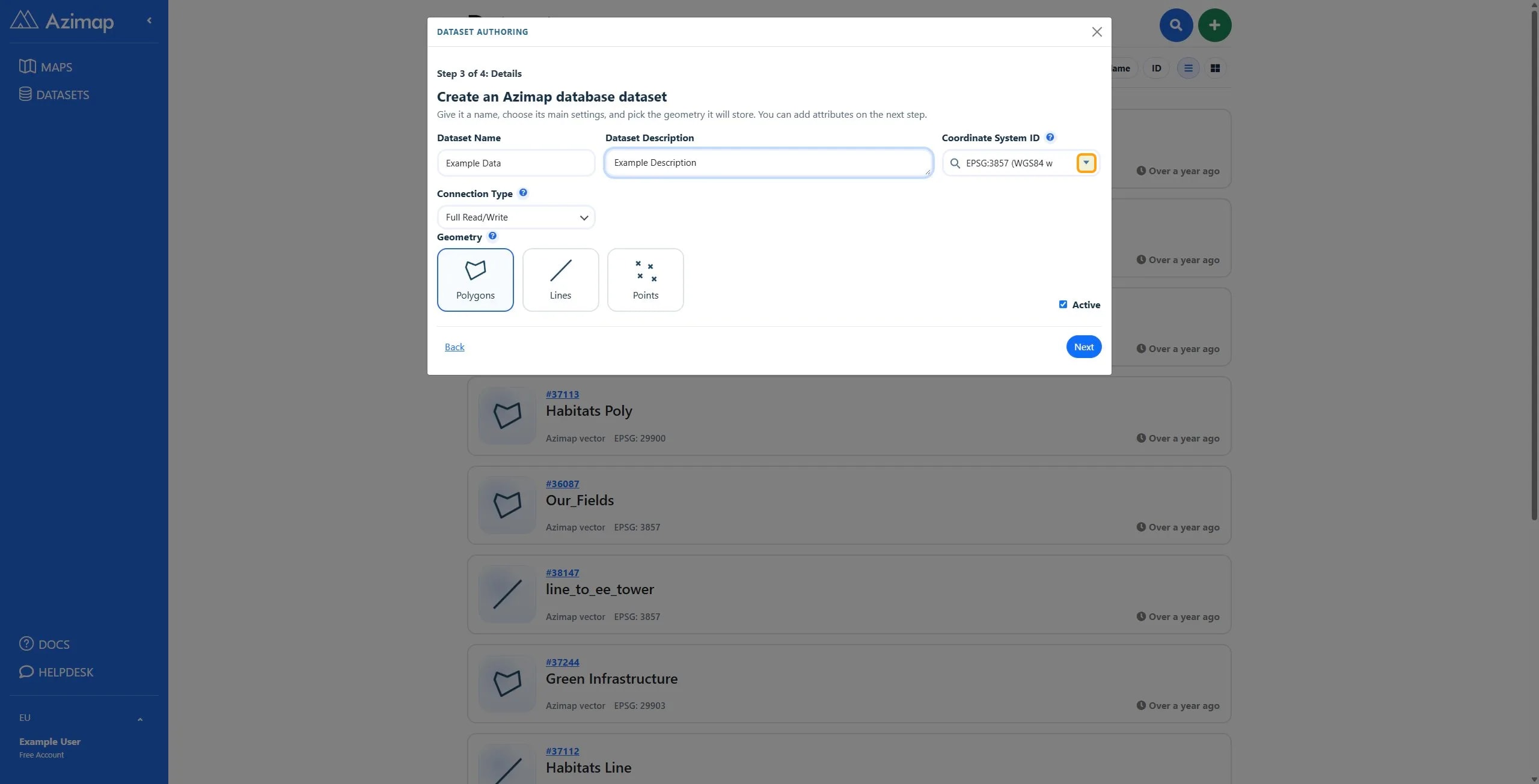 Search projections button