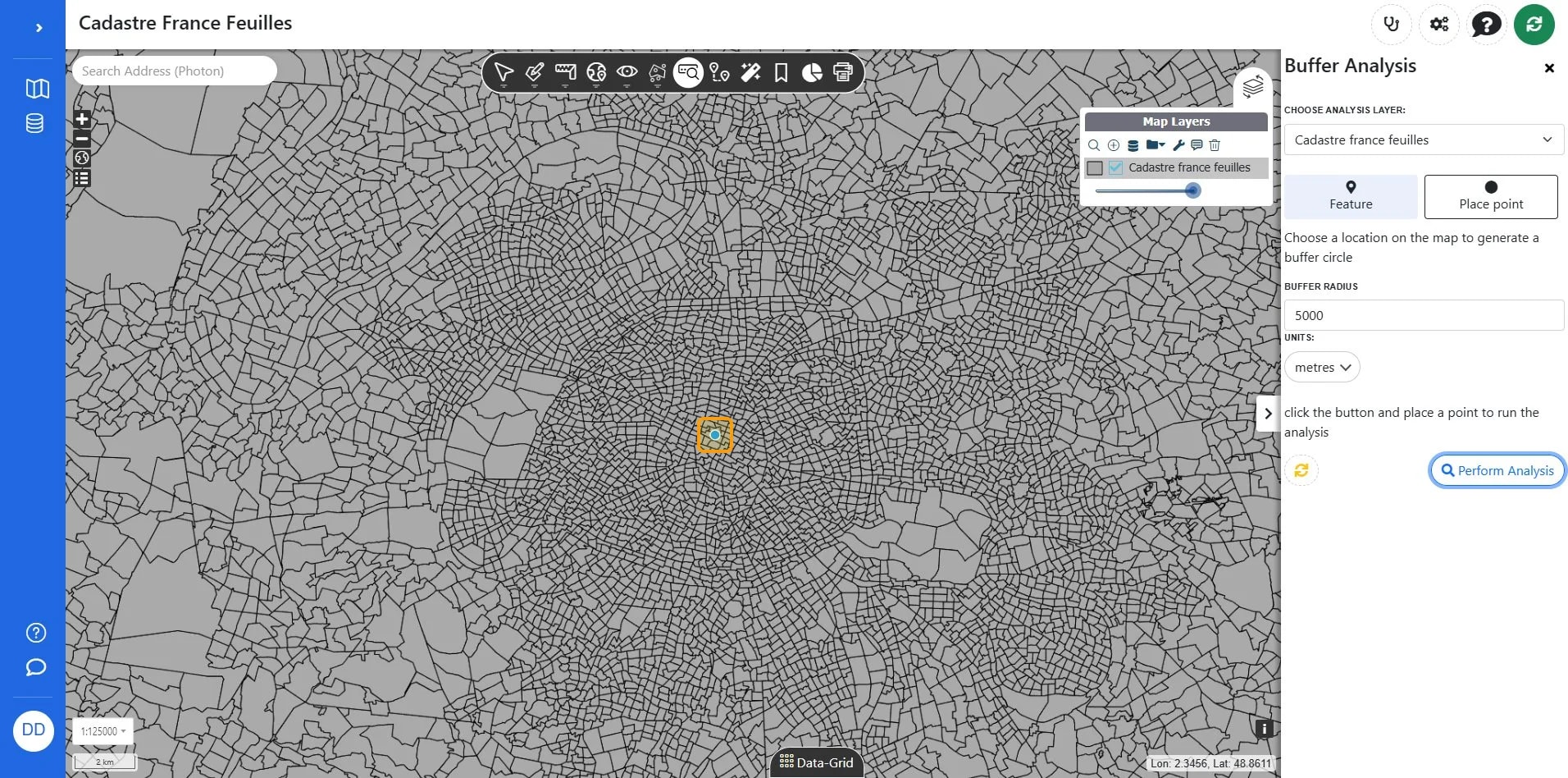 Highlighted point in the centre area of the map