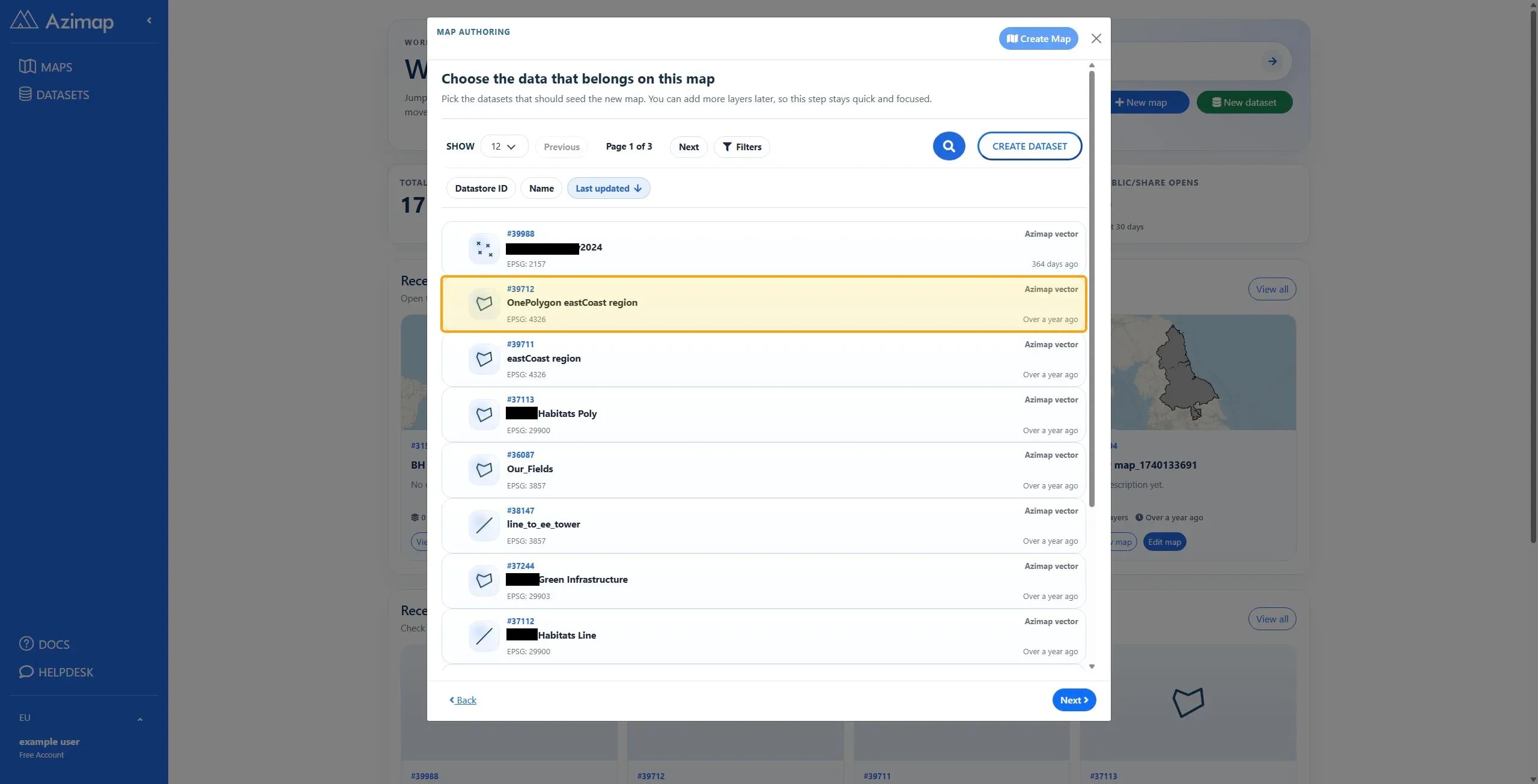 Datasets on Dashboard | Azimap