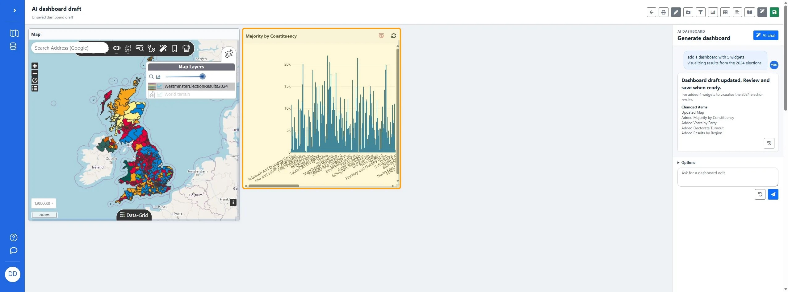 Click the 'Edit Majority by Constituency' button to modify the chart.
