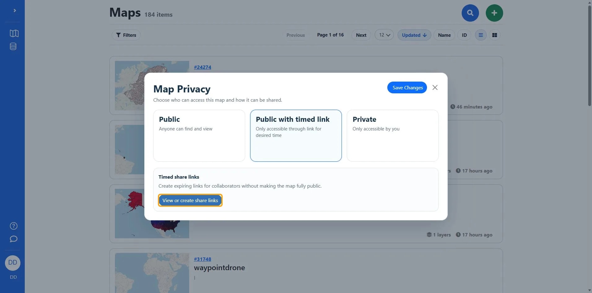 View or create share links on Maps | Azimap