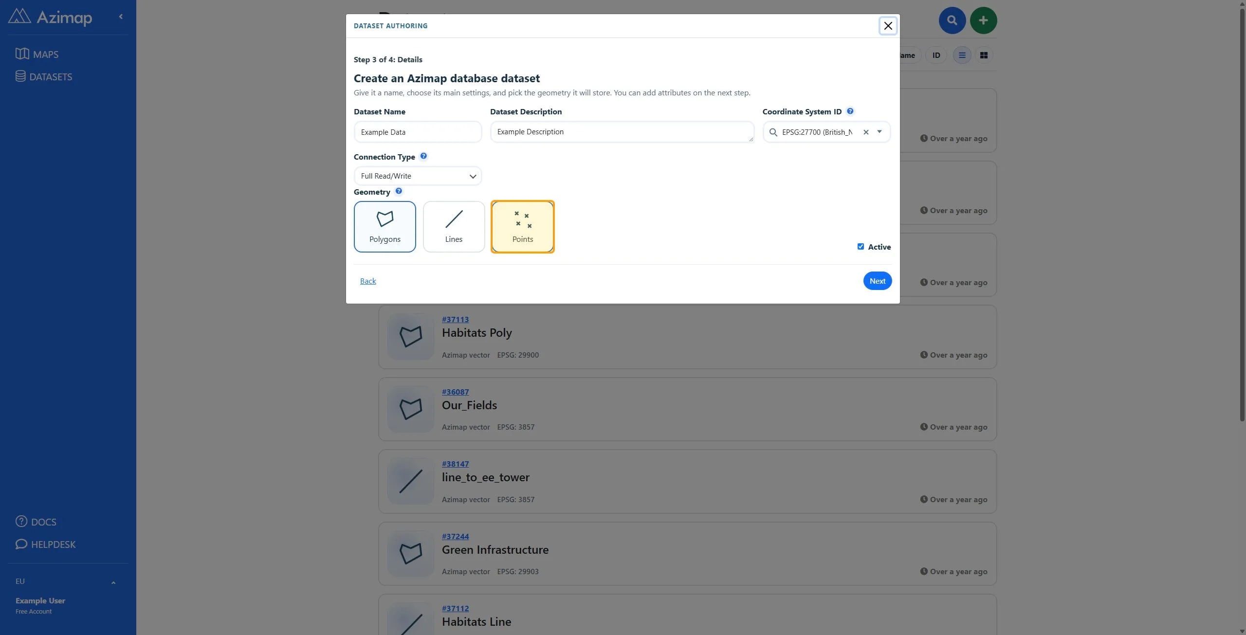 Points geometry selection button