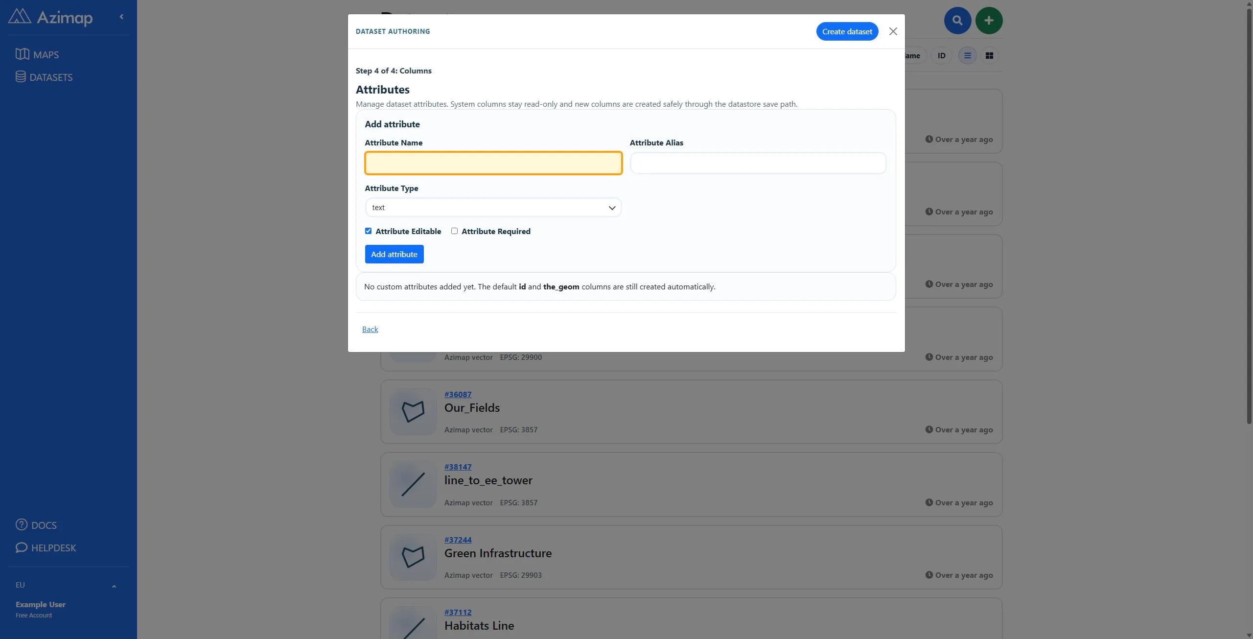 the highlighted field on Datasets | Azimap