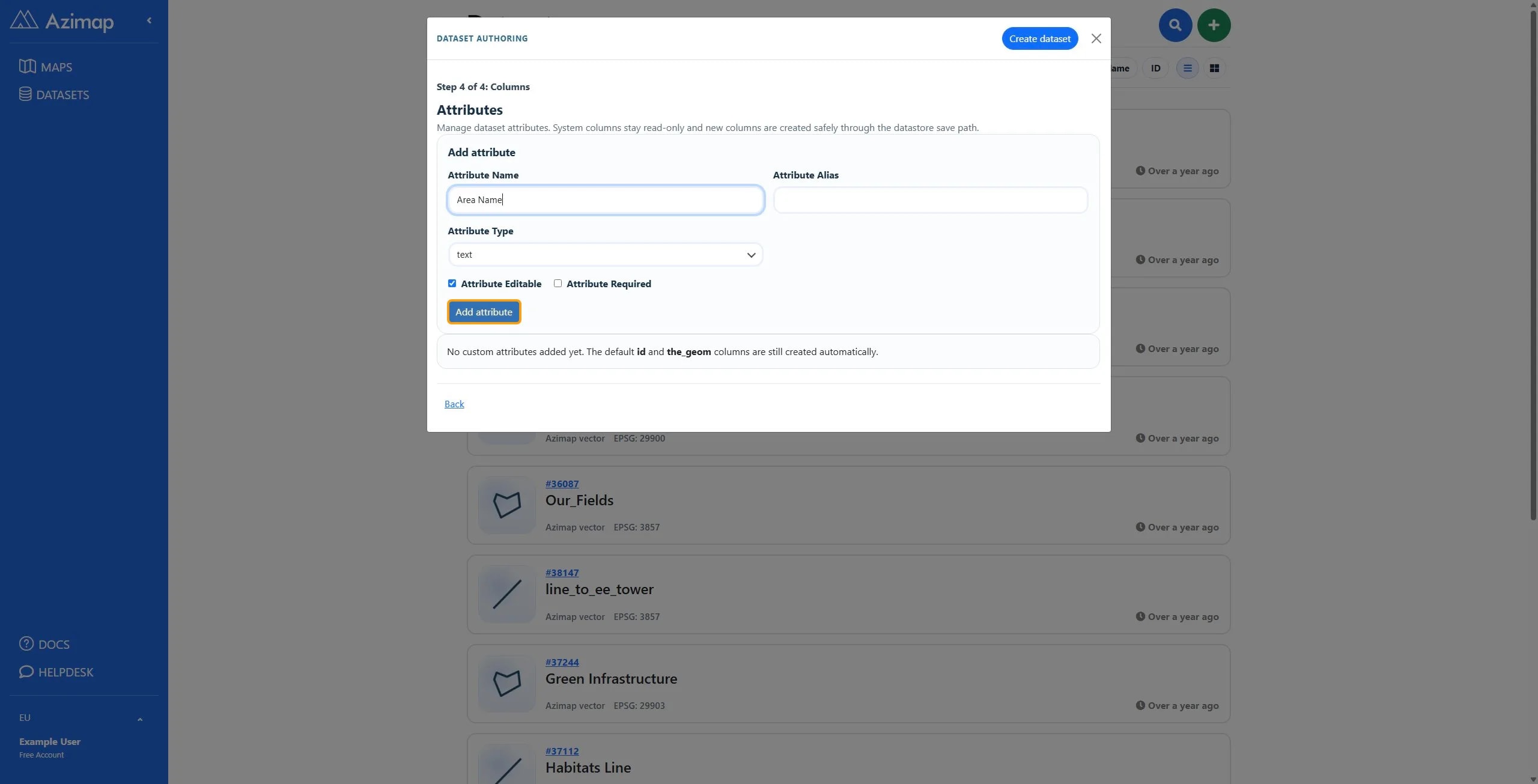 the highlighted field on Datasets | Azimap