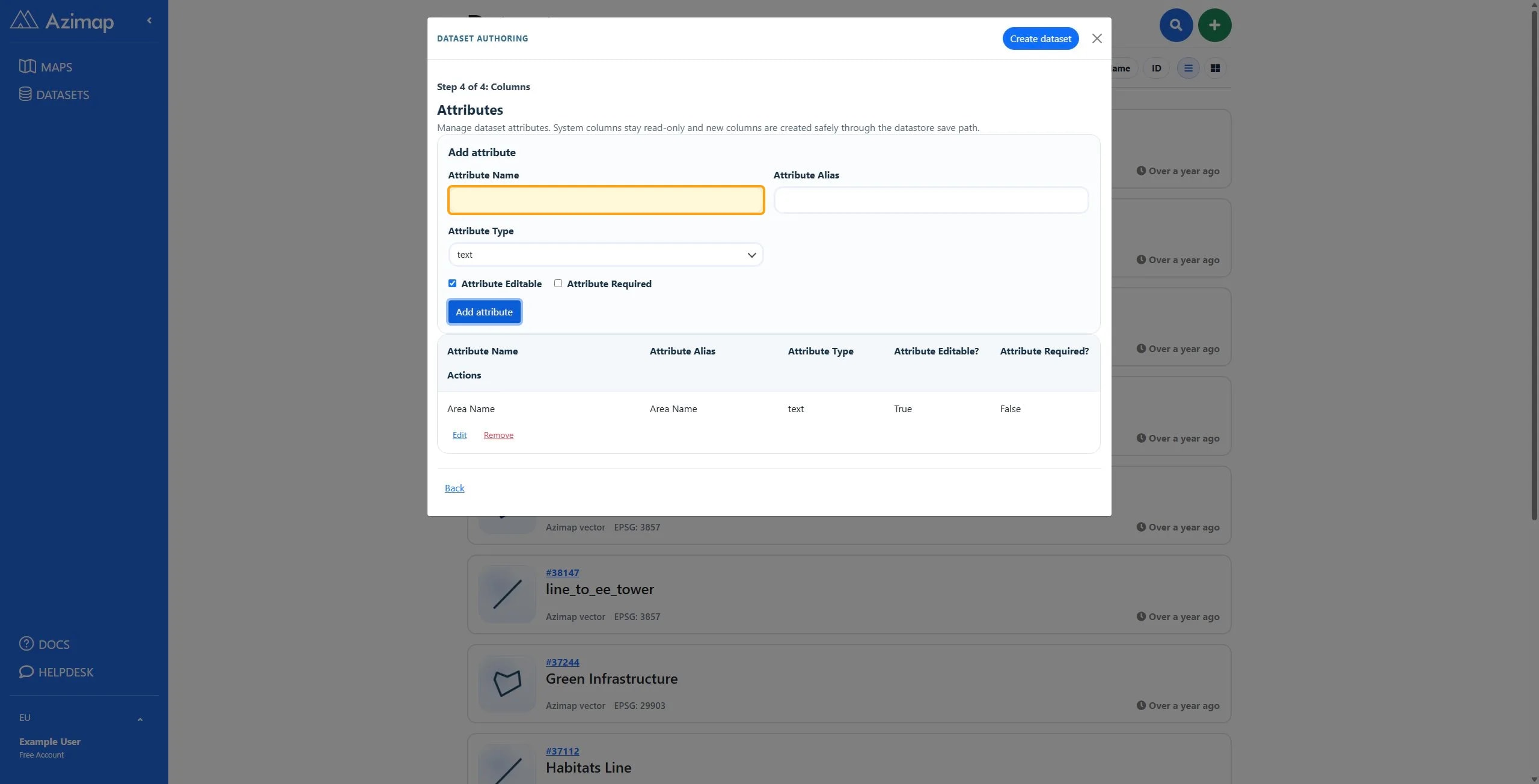 the highlighted field on Datasets | Azimap