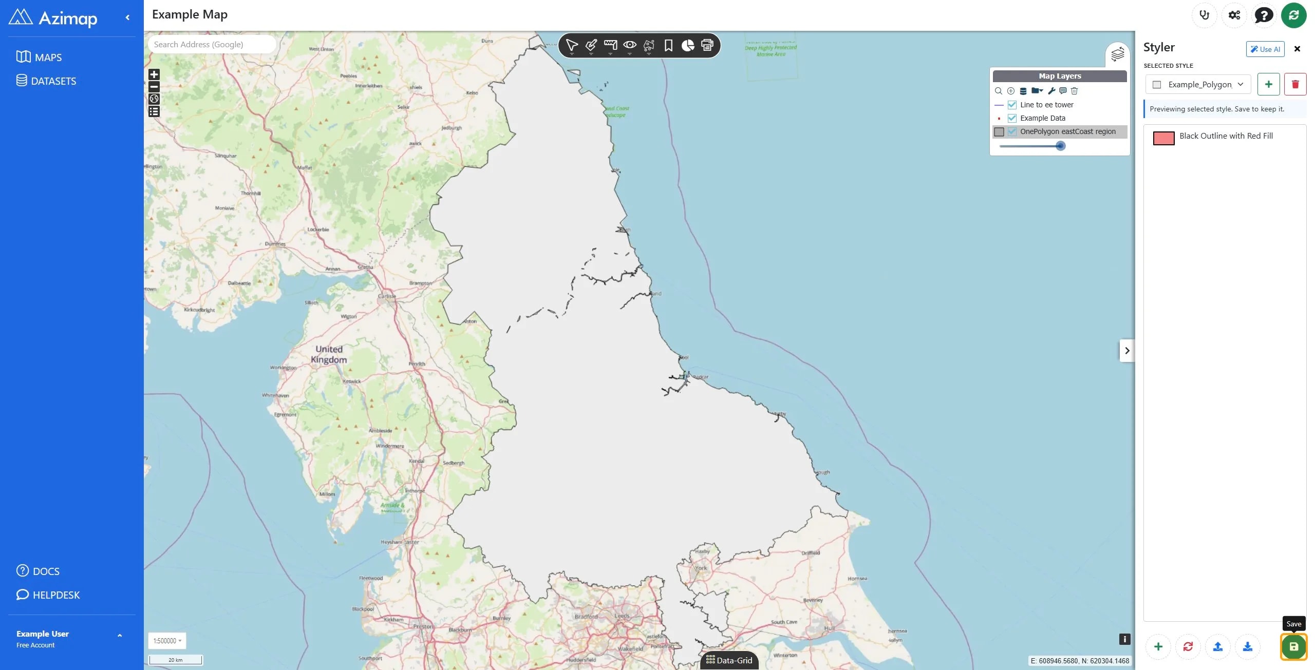 Save on Example Map | Azimap