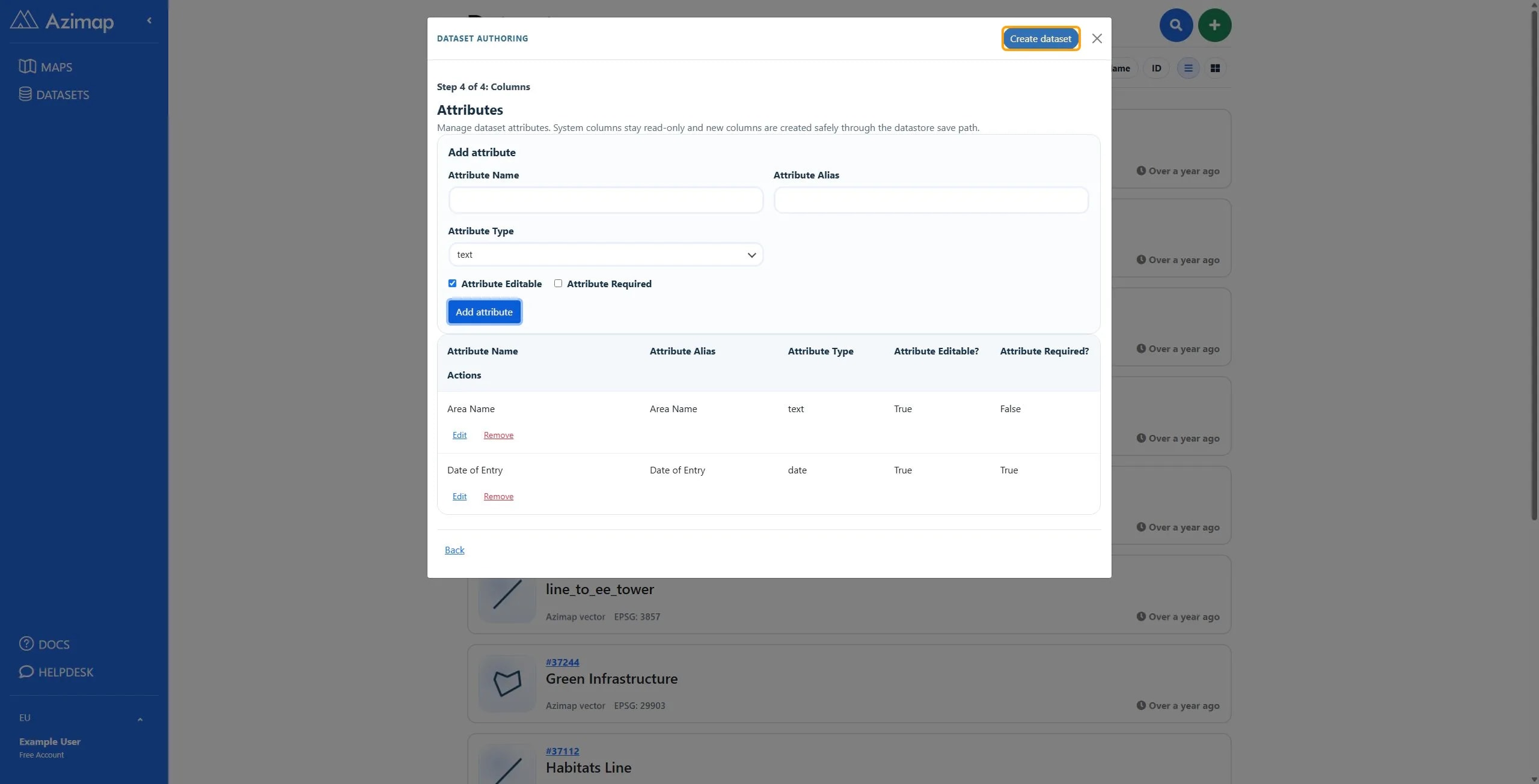 the highlighted field on Datasets | Azimap