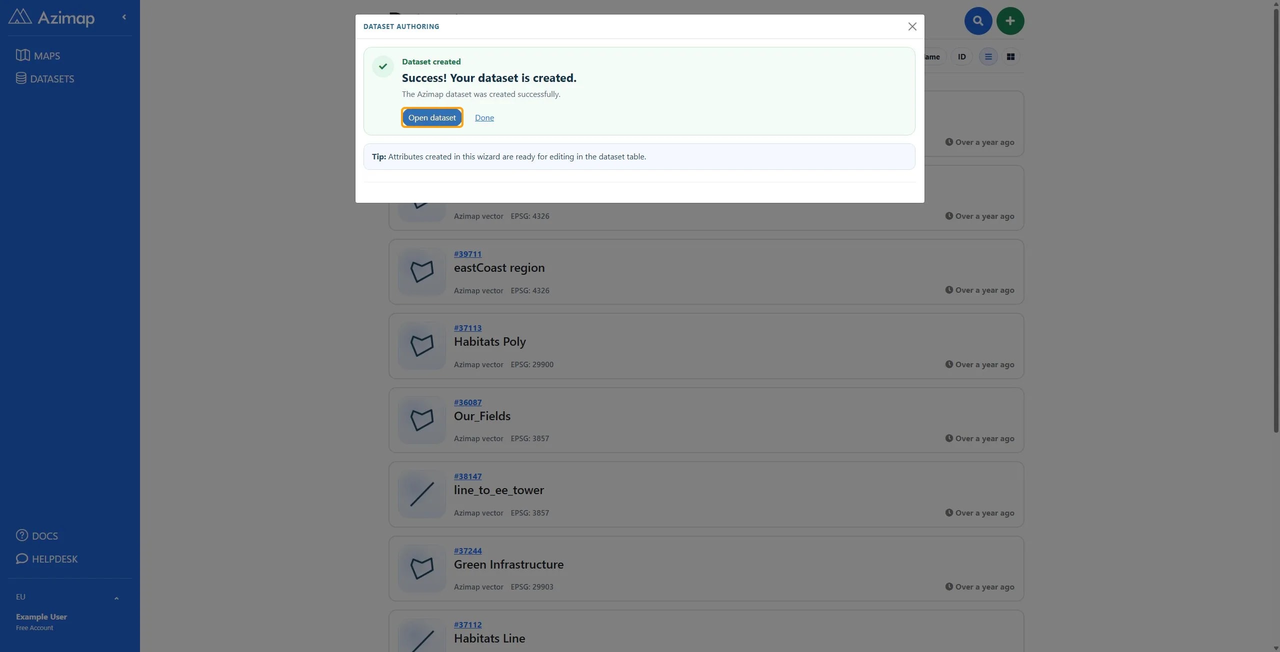 Open dataset button